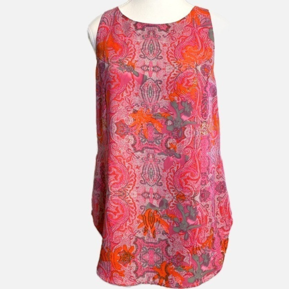 Cabi Jubilee Top‎ Womens Small Sleeveless Paisley Pink Orange Tank Barbiecore